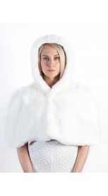 White Rex Fur Shawl with Hood